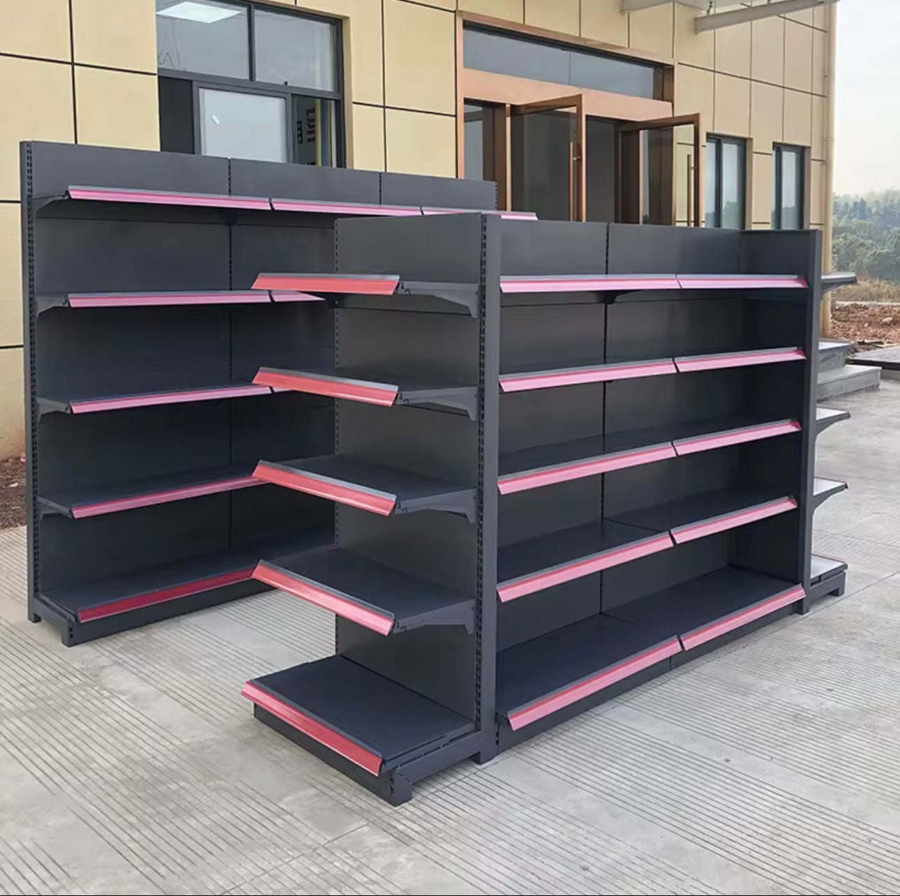 Góndola Doble 1,95 m – 4 Estantes + Base
